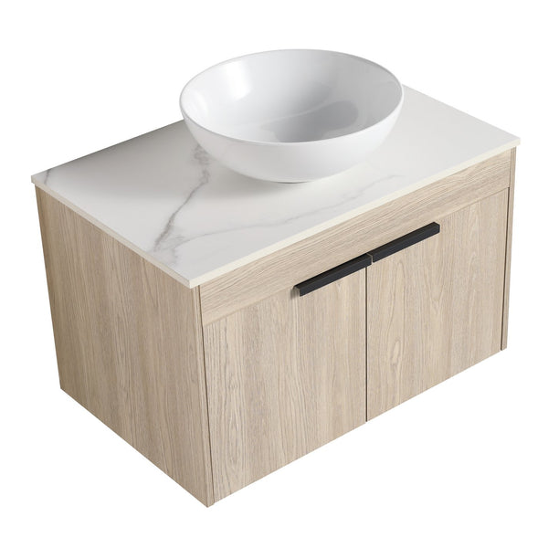 English Elm 30" Modern Floating Bathroom Vanity Set With Ceramic Sink, Soft Close Doors & Ample Storage Space W999S00020