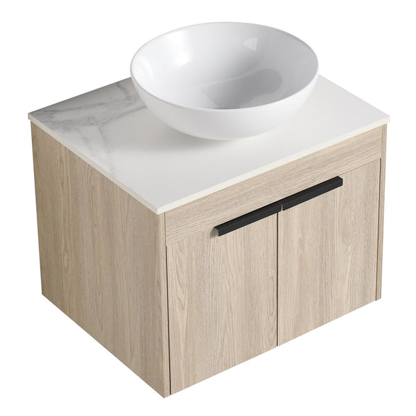 English Elm 24" Modern Wall-Mounted Bathroom Vanity Set With Ceramic Sink & Soft Close Doors For Stylish Storage W999S00015