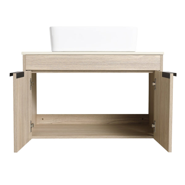 English Elm 30" Modern Wall-Mounted Bathroom Vanity Set With Soft-Close Doors & Ceramic Basin For Stylish Spaces W999S00023