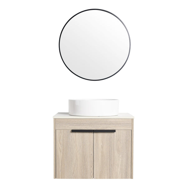 English Elm 24" Modern Wall-Mounted Bathroom Vanity Set With Ceramic Basin & Soft-Close Doors For Stylish Storage W999S00016