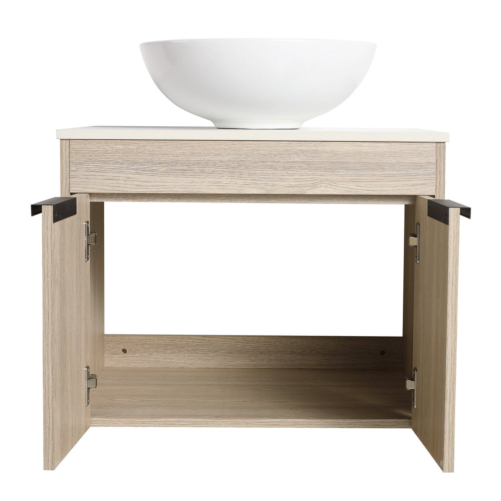 English Elm 36" Modern Wall-Mounted Bathroom Vanity With Ceramic Sink, White Stone Slab & Soft-Close Doors W999S00289