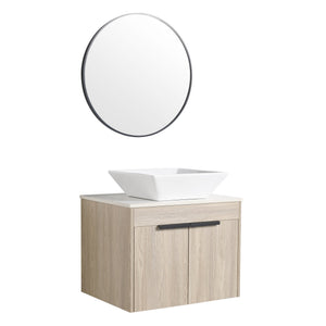 English Elm 24" Modern Floating Bathroom Vanity With Ceramic Sink, Soft-Close Doors & Ample Storage Solution W999S00017