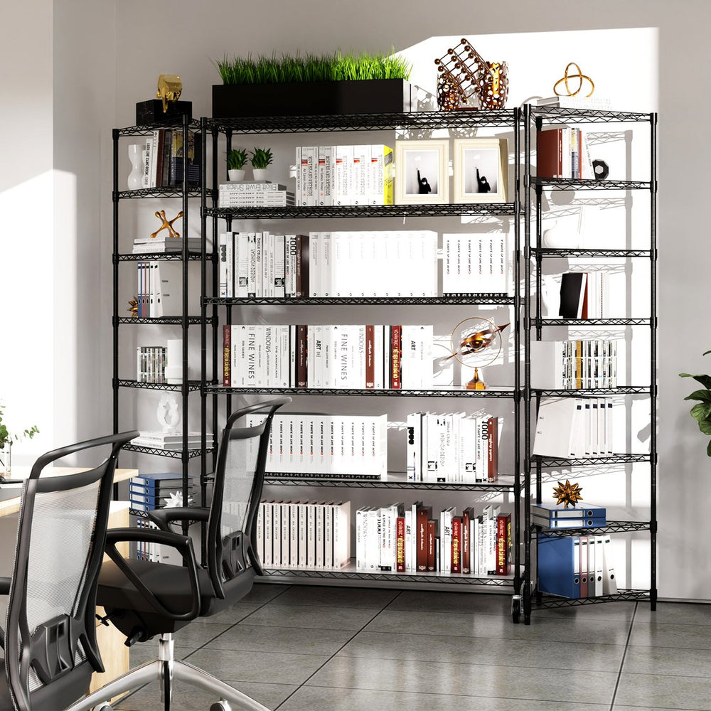 English Elm 6 Tier Heavy Duty Wire Shelving Unit 6000 lb Capacity NSF Certified Adjustable Shelves on Wheels Black W155079890