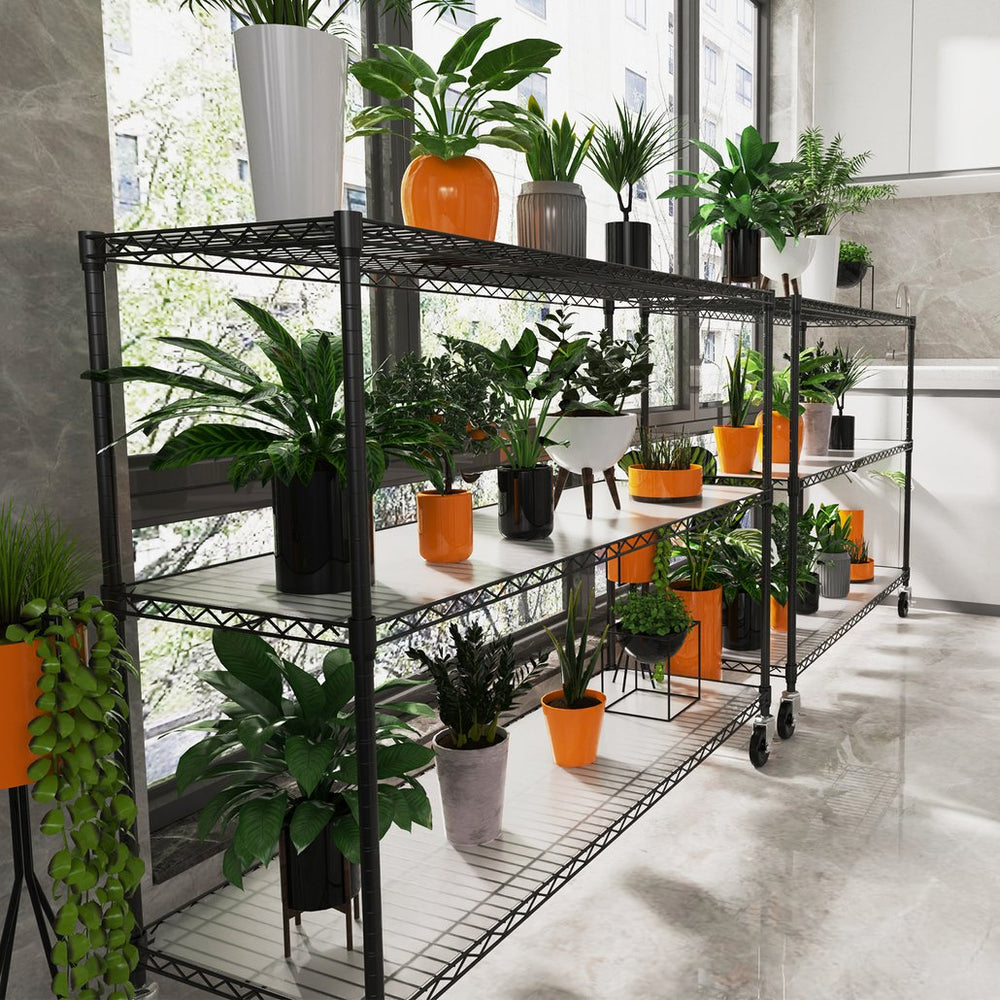 English Elm 6 Tier Heavy Duty Wire Shelving Unit 6000 lb Capacity NSF Certified Adjustable Shelves on Wheels Black W155079890