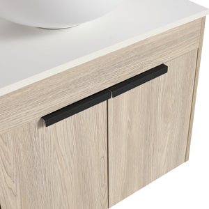 English Elm 36" Modern Wall-Mounted Bathroom Vanity With Ceramic Sink, White Stone Slab & Soft-Close Doors W999S00289