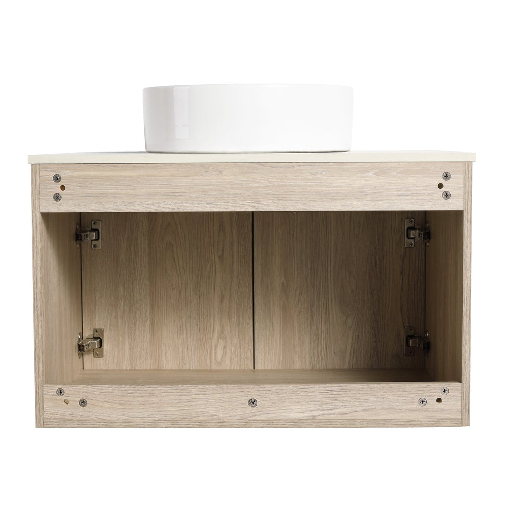English Elm 30" Modern Floating Bathroom Vanity Set With Ceramic Sink & White Stone Top - Wall-Mounted Elegance W999S00021