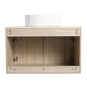 English Elm 30" Modern Floating Bathroom Vanity Set With Ceramic Sink & White Stone Top - Wall-Mounted Elegance W999S00021
