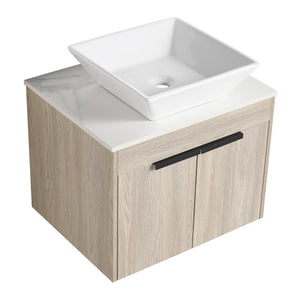English Elm 24" Modern Floating Bathroom Vanity With Ceramic Sink, Soft-Close Doors & Ample Storage Solution W999S00017