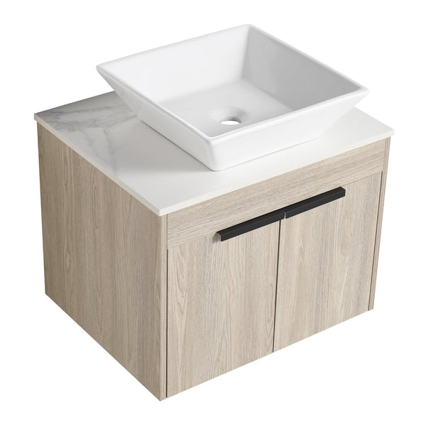 English Elm 24" Modern Floating Bathroom Vanity With Ceramic Sink, Soft-Close Doors & Ample Storage Solution W999S00017