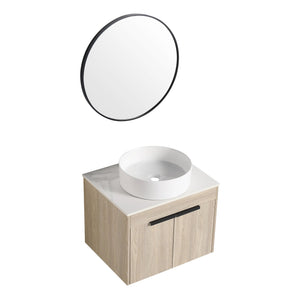 English Elm 24" Modern Wall-Mounted Bathroom Vanity Set With Ceramic Basin & Soft-Close Doors For Stylish Storage W999S00016