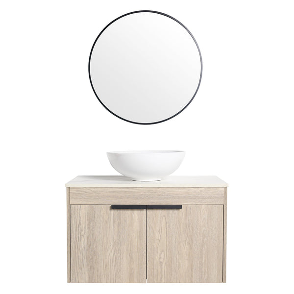 English Elm 30" Modern Floating Bathroom Vanity Set With Ceramic Sink, Soft Close Doors & Ample Storage Space W999S00020