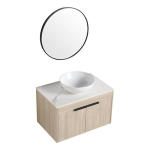 English Elm 30" Modern Floating Bathroom Vanity Set With Ceramic Sink, Soft Close Doors & Ample Storage Space W999S00020