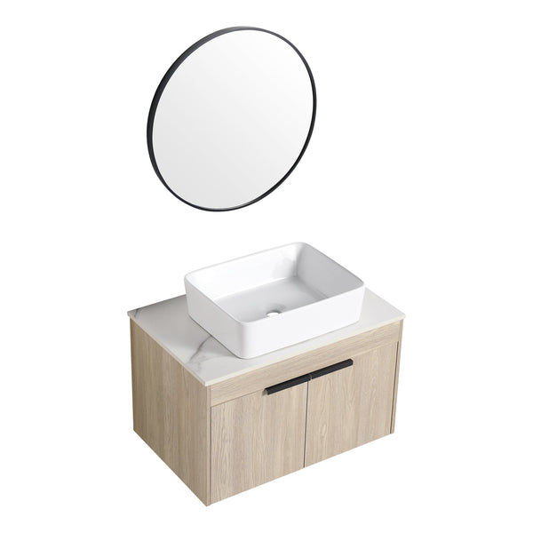 English Elm 30" Modern Wall-Mounted Bathroom Vanity Set With Soft-Close Doors & Ceramic Basin For Stylish Spaces W999S00023