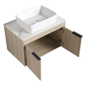 English Elm 30" Modern Wall-Mounted Bathroom Vanity Set With Soft-Close Doors & Ceramic Basin For Stylish Spaces W999S00023