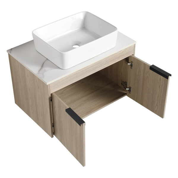 English Elm 30" Modern Wall-Mounted Bathroom Vanity Set With Soft-Close Doors & Ceramic Basin For Stylish Spaces W999S00023