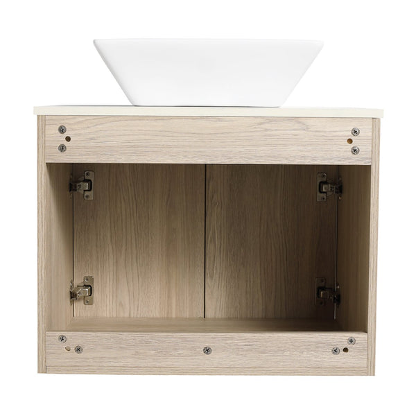 English Elm 36" Modern Floating Bathroom Vanity With Ceramic Sink, White Stone Slab, Soft-Close Doors & Storage W999S00287