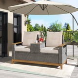 Hearth and Haven Hawkins Outdoor Adjustable Loveseat with Storage Space, Beige