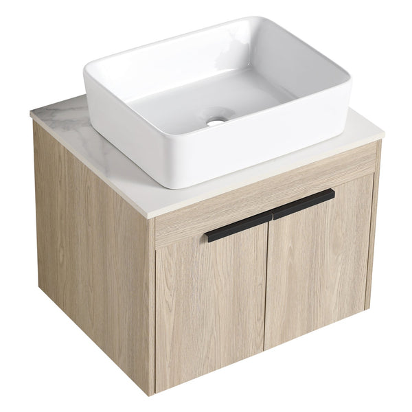 English Elm 36" Modern Floating Bathroom Vanity With Ceramic Sink, Storage Shelves, Soft-Close Doors & Style W999S00286