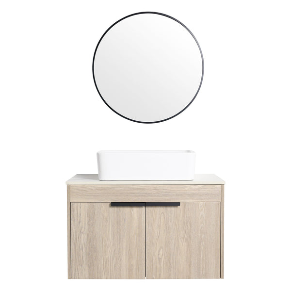 English Elm 30" Modern Wall-Mounted Bathroom Vanity Set With Soft-Close Doors & Ceramic Basin For Stylish Spaces W999S00023