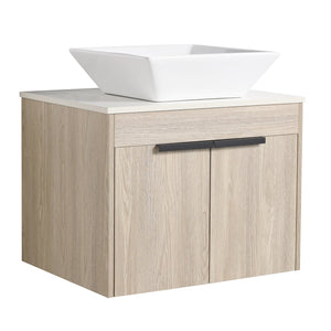 English Elm 36" Modern Floating Bathroom Vanity With Ceramic Sink, White Stone Slab, Soft-Close Doors & Storage W999S00287