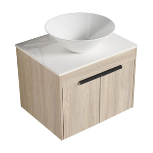 English Elm 24" Modern Floating Bathroom Vanity Set With Ceramic Sink & Soft-Close Doors - White Oak Design W999S00019