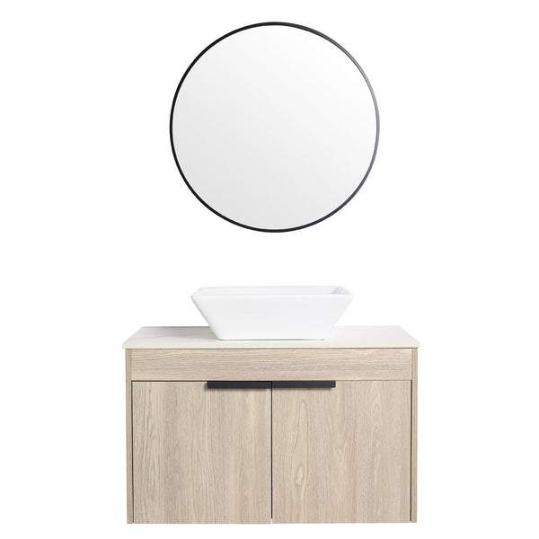 English Elm 30" Modern Floating Bathroom Vanity Set With Ceramic Sink, Soft-Close Doors & Stylish Storage Space W999S00022