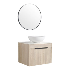 English Elm 24" Modern Wall-Mounted Bathroom Vanity Set With Ceramic Sink & Soft Close Doors For Stylish Storage W999S00015