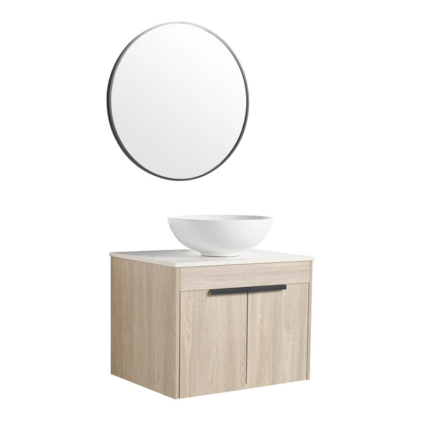 English Elm 24" Modern Wall-Mounted Bathroom Vanity Set With Ceramic Sink & Soft Close Doors For Stylish Storage W999S00015