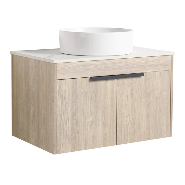 English Elm 30 Floating Bathroom Vanity Without Top – Wall-Mounted 2-Door Storage Cabinet, Scratch & Water-Resistant Plywood Finish W99967959
