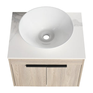 English Elm 24" Modern Floating Bathroom Vanity Set With Ceramic Sink & Soft-Close Doors - White Oak Design W999S00019