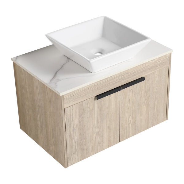 English Elm 30" Modern Floating Bathroom Vanity Set With Ceramic Sink, Soft-Close Doors & Stylish Storage Space W999S00022