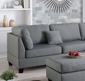 English Elm Grey 3-Piece Reversible Chaise Sectional Sofa with Ottoman - Linen-Like Polyfiber, Pillow Back Comfort B011S00309