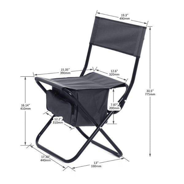 English Elm 4-piece Folding Camp Chair Set with Oxford Cloth Seat and Built-in Storage Pocket W24172222