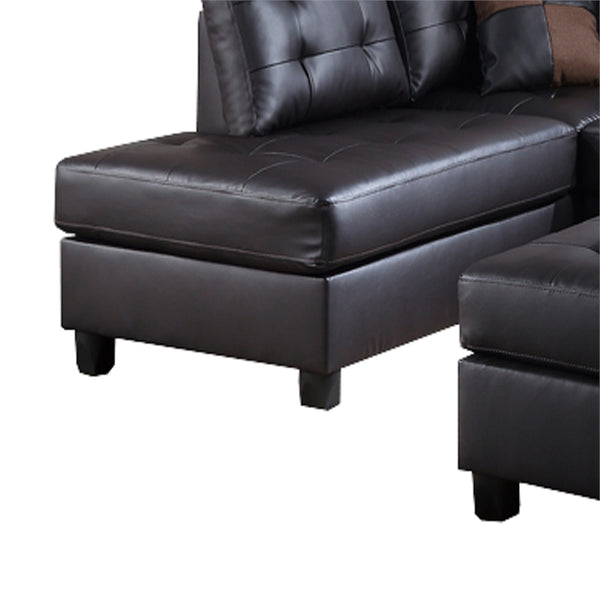 English Elm Contemporary 3-Piece Sectional Sofa with Tufted Faux Leather, Reversible Chaise and Cocktail Ottoman Espresso 81 L x 33 W x 14 H B011S00310