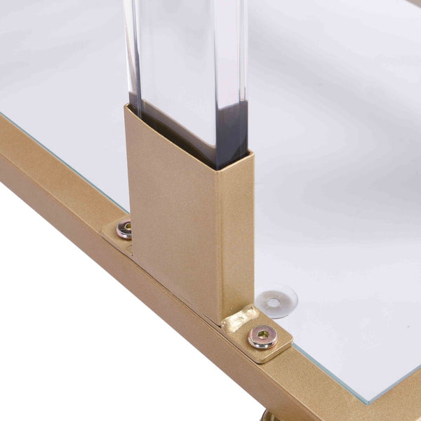 English Elm W82153574 Gold Metal C Shape Side Table Tempered Glass Top with Acrylic Accents W107194392