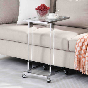 English Elm W82153574 Gold Metal C Shape Side Table Tempered Glass Top with Acrylic Accents W107194388