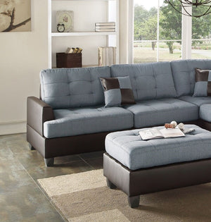 English Elm Contemporary 3-Piece Sectional Sofa with Tufted Faux Leather, Reversible Chaise and Cocktail Ottoman Grey 81 L x 33 W x 14 H B011S00311