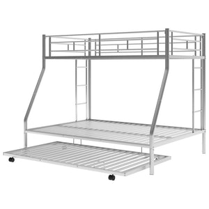 English Elm Twin Over Full Steel Bunk Bed with Trundle Dual Ladder Access Guardrails Kids Room Silver MF286667AAN