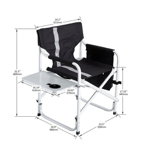 English Elm 2-piece Folding Directors Chairs with Side Table Pockets Padded Aluminum Camping Set W24172217