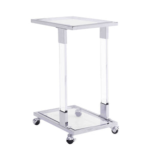 English Elm W82153574 Gold Metal C Shape Side Table Tempered Glass Top with Acrylic Accents W107194388