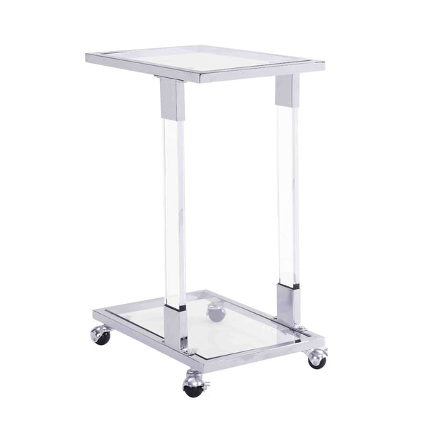 English Elm W82153574 Gold Metal C Shape Side Table Tempered Glass Top with Acrylic Accents W107194388