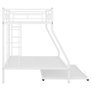 English Elm Twin Over Full Steel Bunk Bed with Trundle Dual Ladder Access Guardrails Kids Room White MF286667AAK