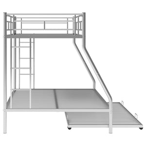 English Elm Twin Over Full Steel Bunk Bed with Trundle Dual Ladder Access Guardrails Kids Room Silver MF286667AAN