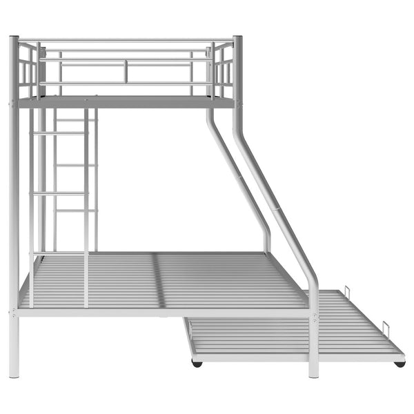 English Elm Twin Over Full Steel Bunk Bed with Trundle Dual Ladder Access Guardrails Kids Room Silver MF286667AAN