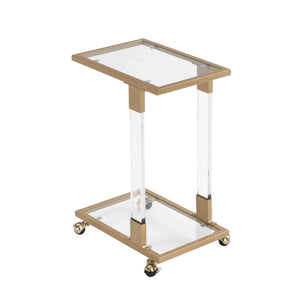 English Elm W82153574 Gold Metal C Shape Side Table Tempered Glass Top with Acrylic Accents W107194392