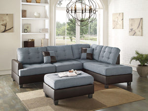 English Elm Contemporary 3-Piece Sectional Sofa with Tufted Faux Leather, Reversible Chaise and Cocktail Ottoman Grey 81 L x 33 W x 14 H B011S00311