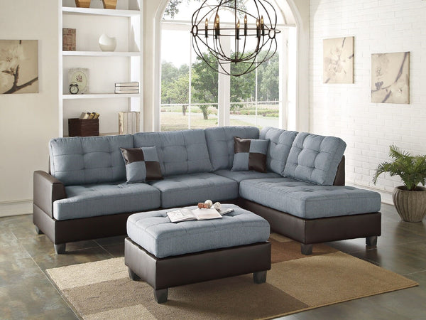 English Elm Contemporary 3-Piece Sectional Sofa with Tufted Faux Leather, Reversible Chaise and Cocktail Ottoman Grey 81 L x 33 W x 14 H B011S00311
