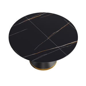 English Elm 53.15"Modern Round Dining Table With Durable Sintered Stone Top & Black Steel Base For 6 People W1535S00215
