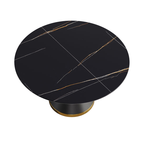 English Elm 53.15"Modern Round Dining Table With Durable Sintered Stone Top & Black Steel Base For 6 People W1535S00215