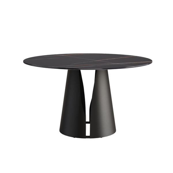 English Elm 53.15"Modern Round Dining Table With Black Carbon Steel Base - Seats 6, Scratch-Resistant Surface W1535S00217